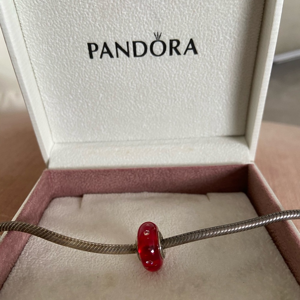 Red glass Pandora charm—brand new!